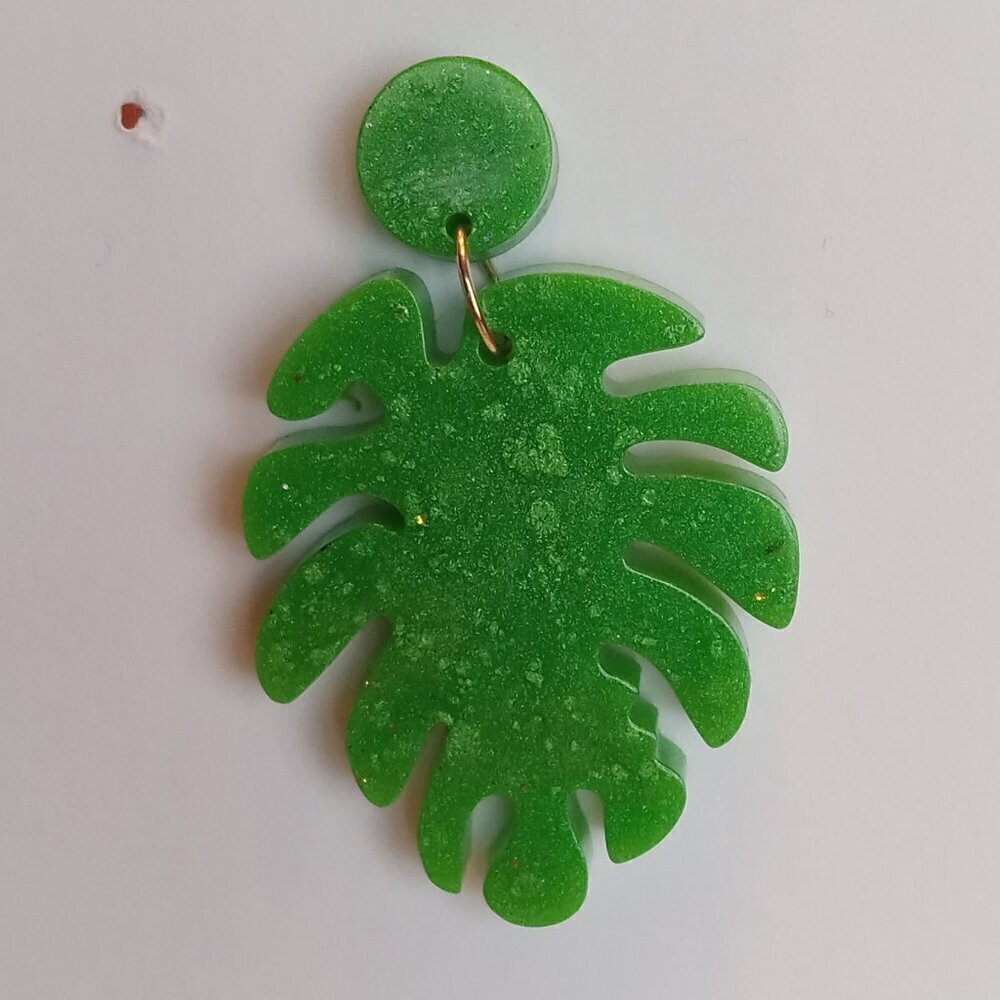 3/$45 Green resin leaf earrings